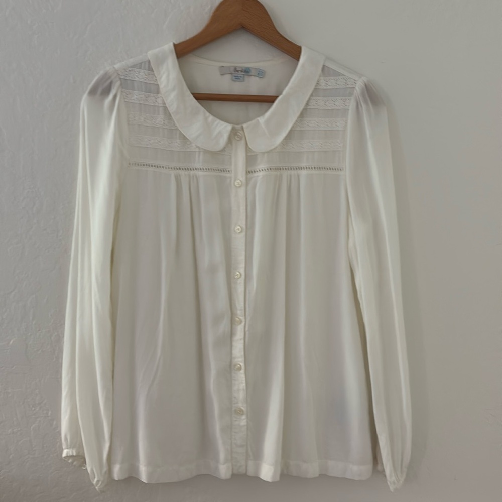 Boden Ivory Peter Pan Collar Lace-Trim Blouse